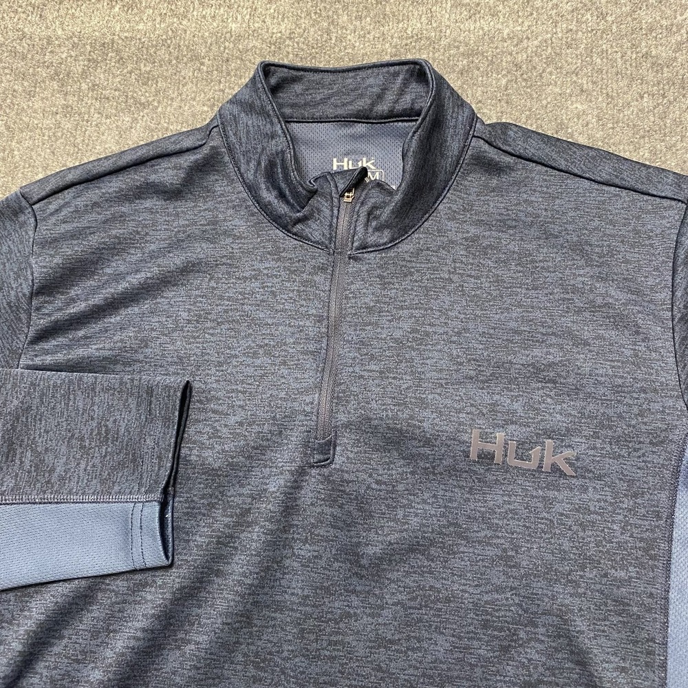 Huk Fishing 1/4 Zip Pullover Sweater Mens Medium Stretch Lightweight Navy Blue